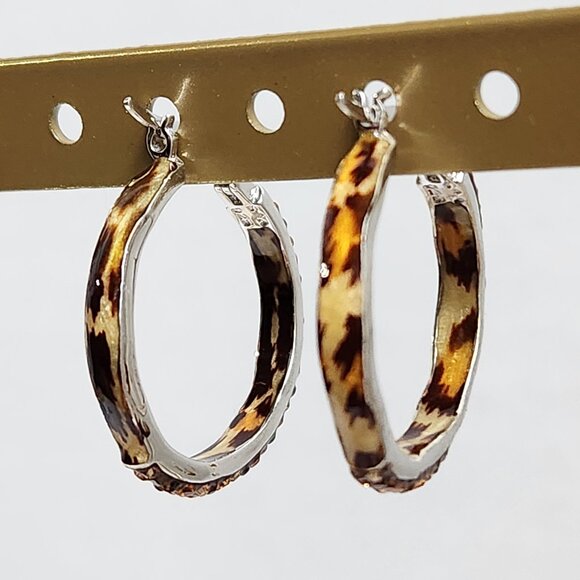 2013 925 Silver VTG Signed SIGAL Gemstone & Leopard Inside Out Hoop Earrings - Picture 5 of 14